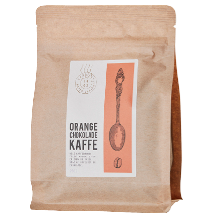 Billede af kaffeetikette - ORANGE CHOKOLADE KAFFE - Peter Larsen Special