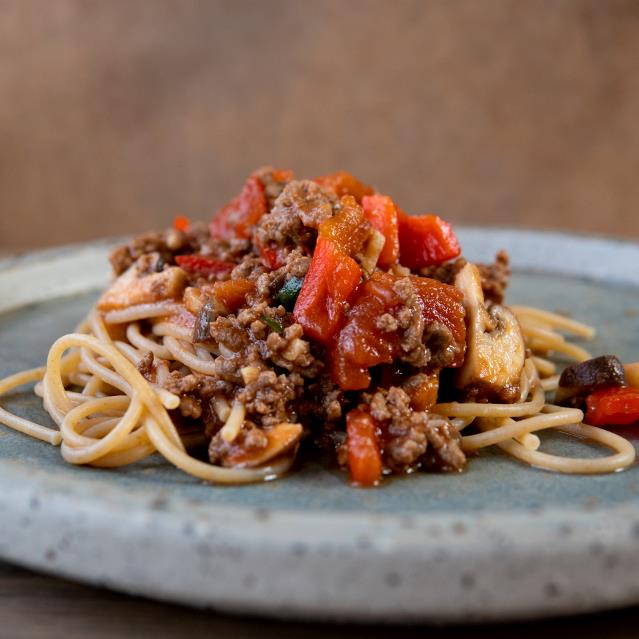 Spaghetti bolognese på en tallerken