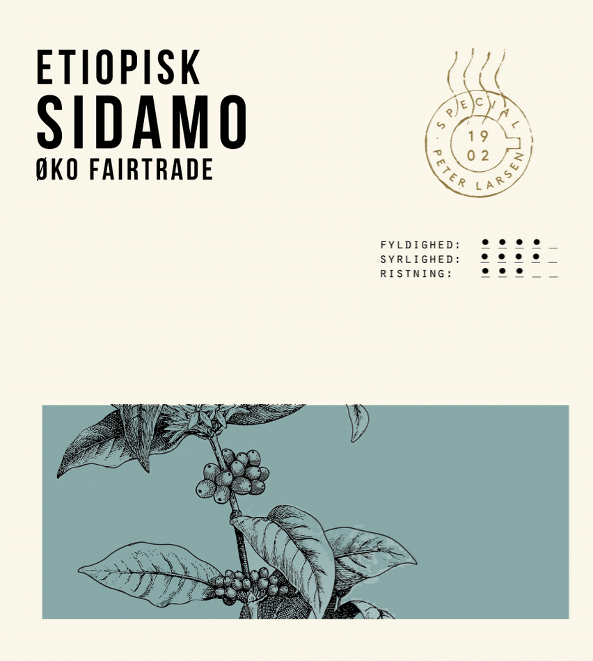 Billede af kaffeetikette - ETIOPISK SIDAMO ØKOLOGISK FAIRTRADE - Peter Larsen Special
